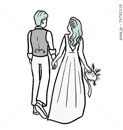 夫婦 後姿 カップル 後ろ姿のイラスト素材