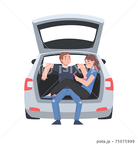 男性 開ける トランク 車のイラスト素材