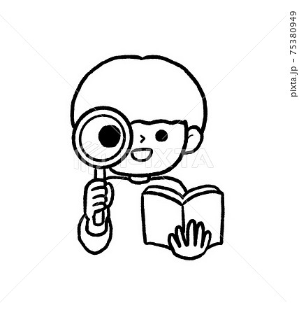 男の子 虫眼鏡 調べる 子供のイラスト素材