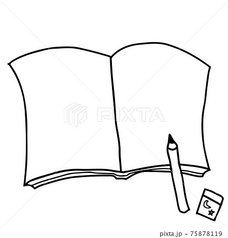 モノクロ ノート 鉛筆 消しゴムのイラスト素材