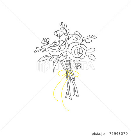 花束 ブーケ フラワーアレンジメント 線画のイラスト素材