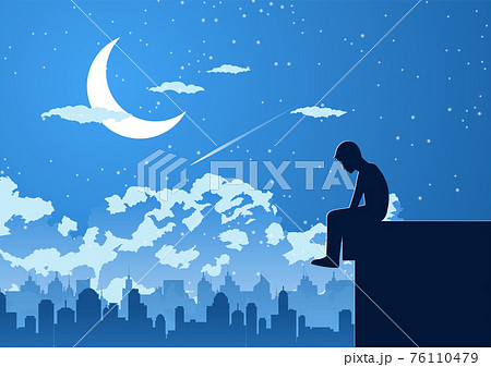 夜 雲 月 上のイラスト素材