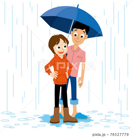 相合傘 カップル 若者 イラストのイラスト素材