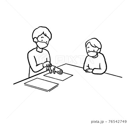 人物 女性 モノクロ イラスト 線画 デフォルメのイラスト素材