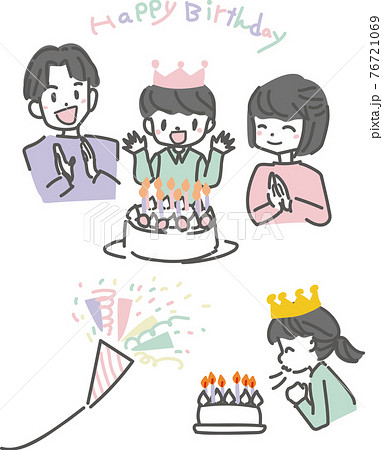 吹き消す かわいい ロウソクのイラスト素材