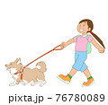 公園で犬と散歩する家族のフレーム素材のイラスト素材