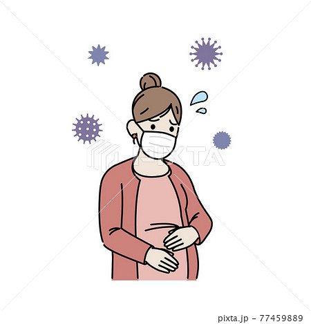 コロナウイルスに心配する妊婦 インフルエンザ 不安 イラスト素材のイラスト素材