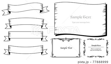 アンティーク ヴィンテージ フレーム セット 飾り罫 エレガント 罫線 黒 レトロ リボン 葉のイラスト素材 7799