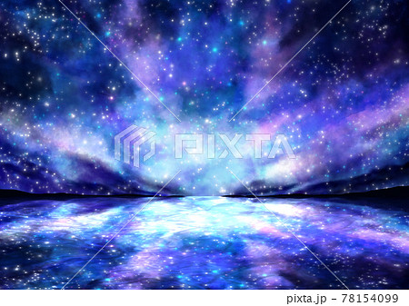 幻想的な夜の海のイラストのイラスト素材