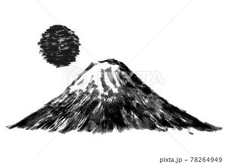 富士山 モノクロ 白黒 山のイラスト素材