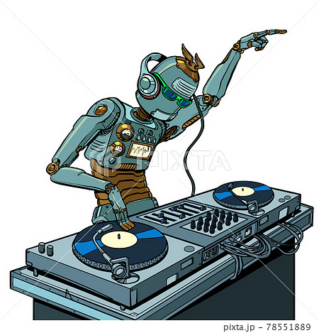 Robot Dj On Vinyl Turntables Concert Music のイラスト素材