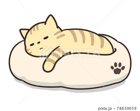 ペットベッドで寝ている猫のイラスト素材