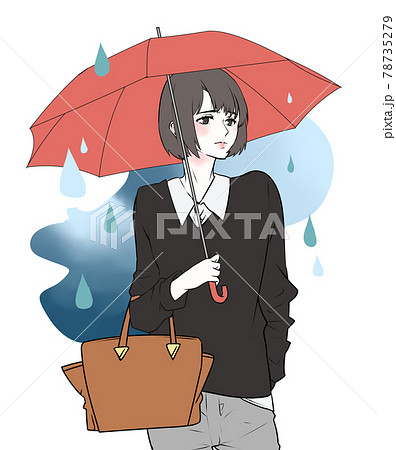 女性 雨 傘 憂鬱のイラスト素材