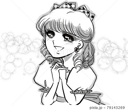 70年代少女漫画金髪縦ロールかわいいドレスを着たお嬢様うっとりときめくのイラスト素材