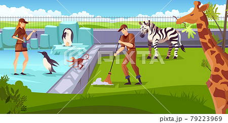 動物 動物園 イラスト 柵のイラスト素材