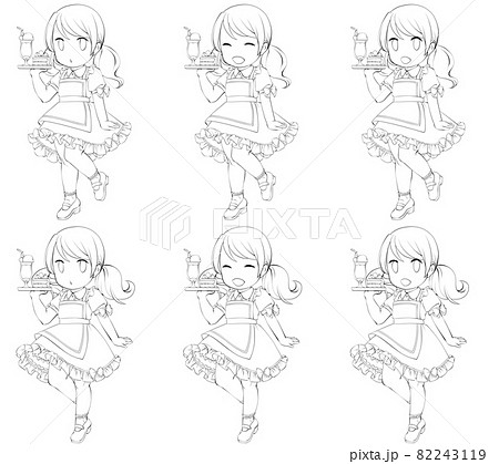 イラスト 線画 塗り絵 女の子のイラスト素材