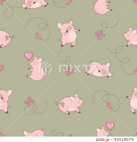 パターン ブタ 壁紙 イラストの写真素材