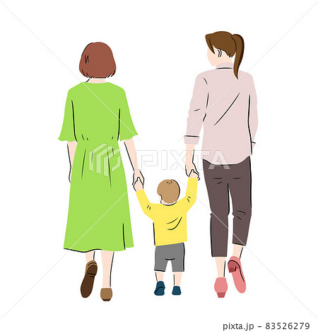 家族 子供 後ろ姿 後姿のイラスト素材