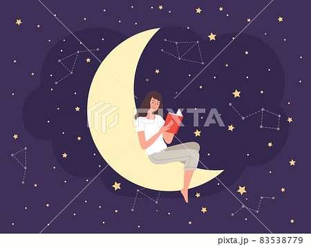 ジーン・ヘンリー作「ムーンメイデン」 三日月に座る女の子の絵