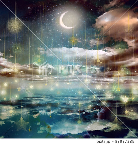 夜空 星 流れ星 月のイラスト素材