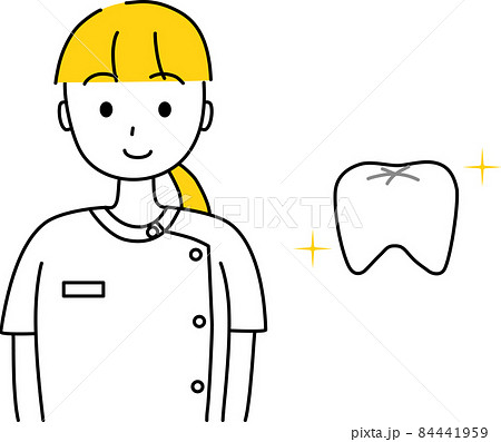 歯科医師 歯科衛生士 の女性と歯のセットのイラスト素材