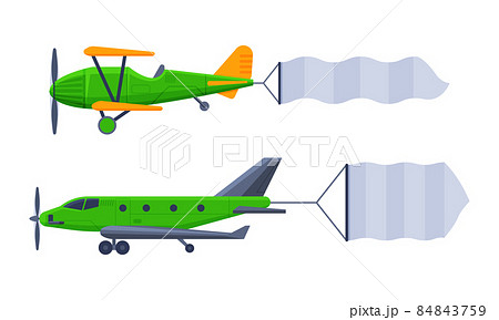 飛行機 旗 フラッグ プロペラ機のイラスト素材