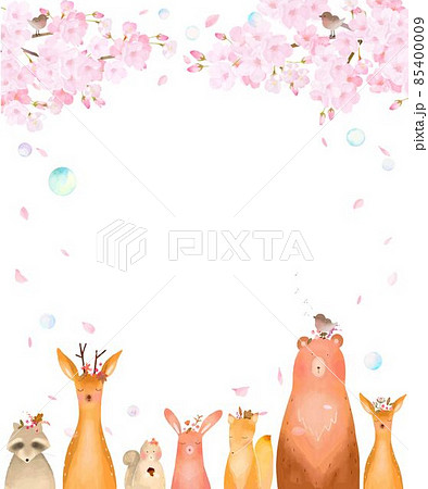 桜 春 動物 フレームのイラスト素材