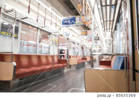 無人 電車 地下鉄 車内の写真素材