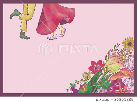 人物 花 カップル 花畑のイラスト素材