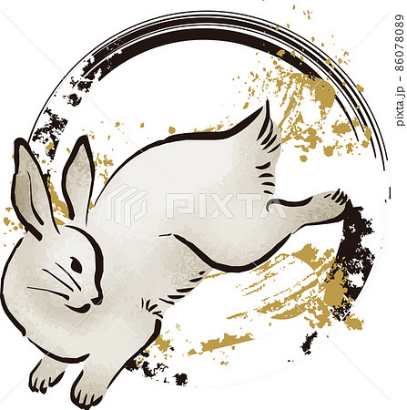 うさぎ ウサギ 墨絵 兎のイラスト素材