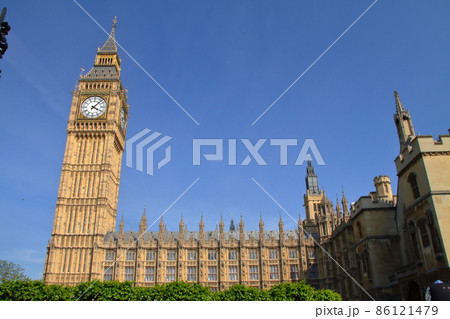 時計台 ビッグベン 国会議事堂 イギリスの写真素材