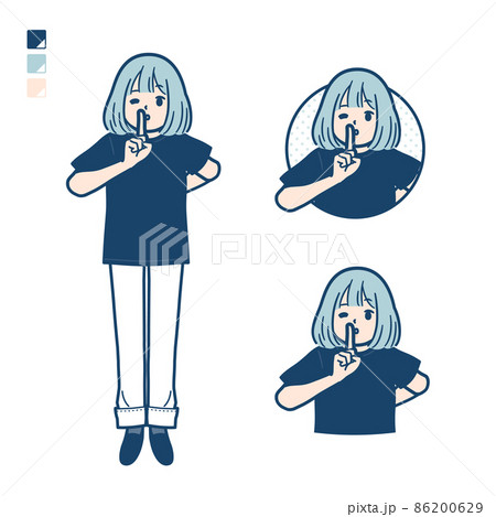 人物 女性 内緒 ポーズ イラスト 女 ファッションのイラスト素材