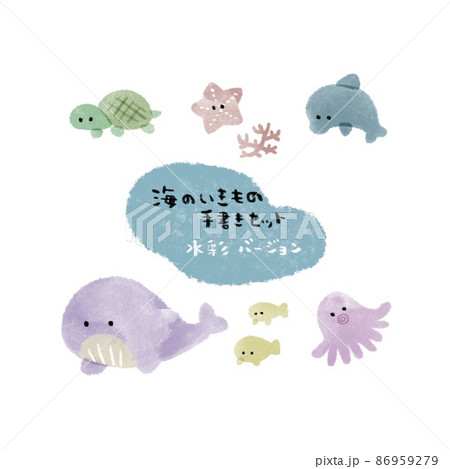海 生き物 手書き 夏のイラスト素材