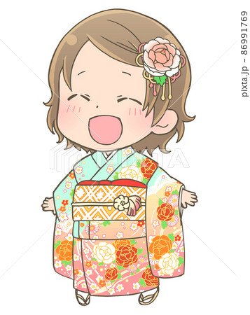 着物 和服 女の子のイラスト素材