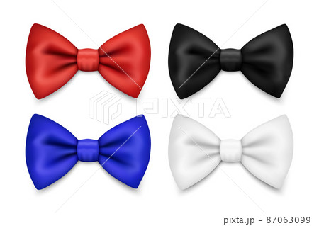 Vector Red Bow Tie or Gift Bow with Outline, Cut Out Icon Set