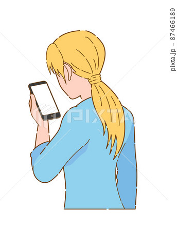 女性 スマホ 携帯電話 後ろ姿のイラスト素材