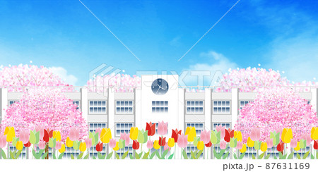 学校 校舎 小学校 かわいいのイラスト素材