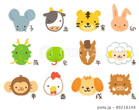 干支 十二支 動物 丸い動物のイラスト素材