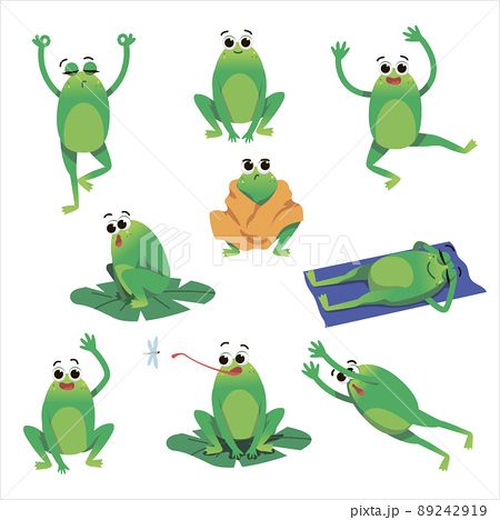 カエル 動物 笑顔 ジャンプのイラスト素材