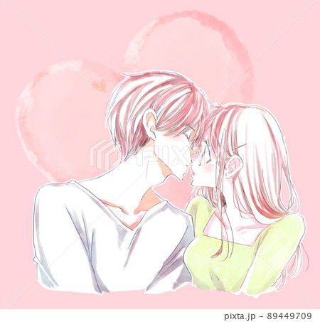 女の子 イラスト かわいい キスの写真素材