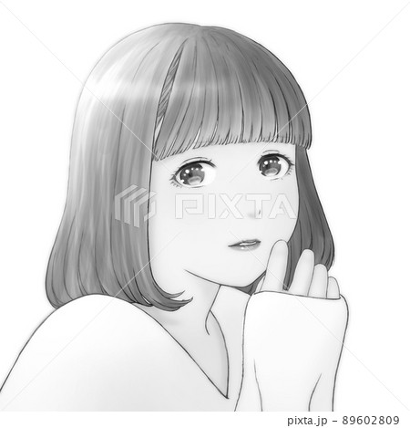 モノクロアニメ風のイラスト素材