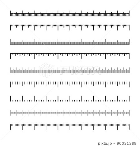 Realistic various shiny metal rulers with measurement scale and