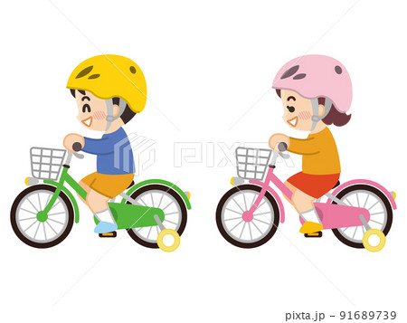 子供 小学生 自転車 ヘルメットのイラスト素材