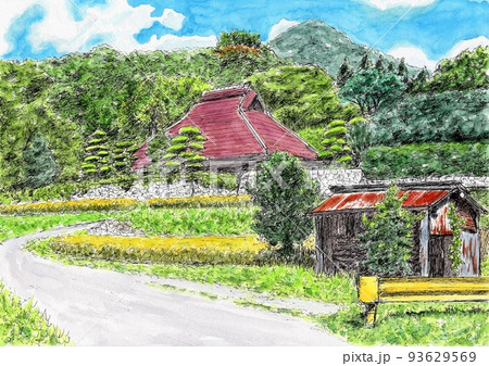 風景画 水彩画 里山 古民家のイラスト素材 - PIXTA