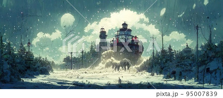 風景 風景画 冬景色 寒いのイラスト素材