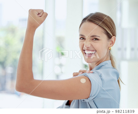 Power, Fitness and Portrait of Black Woman Flexing Arm Muscles for