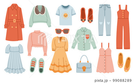 Cartoon Clothes. Fashion Men or Women Garments. Children Clothing