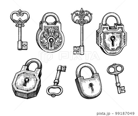 Vintage padlocks and keys collection. - Stock Illustration [99650696] -  PIXTA