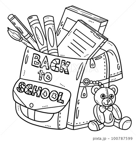 Back To School Bag Coloring Page For Kids Stock Illustration - Download  Image Now - Back to School, Backgrounds, Bag - iStock