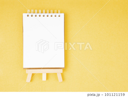 Flat lay of open blank empty spiral sketchbook notebook textbook